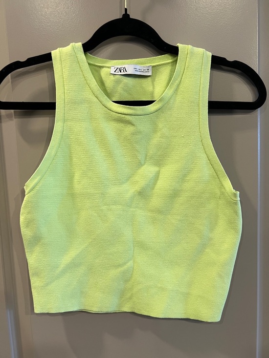 Zara Tops - ZARA Neon Lime Ribbed Sleeveless Crop Tank Top